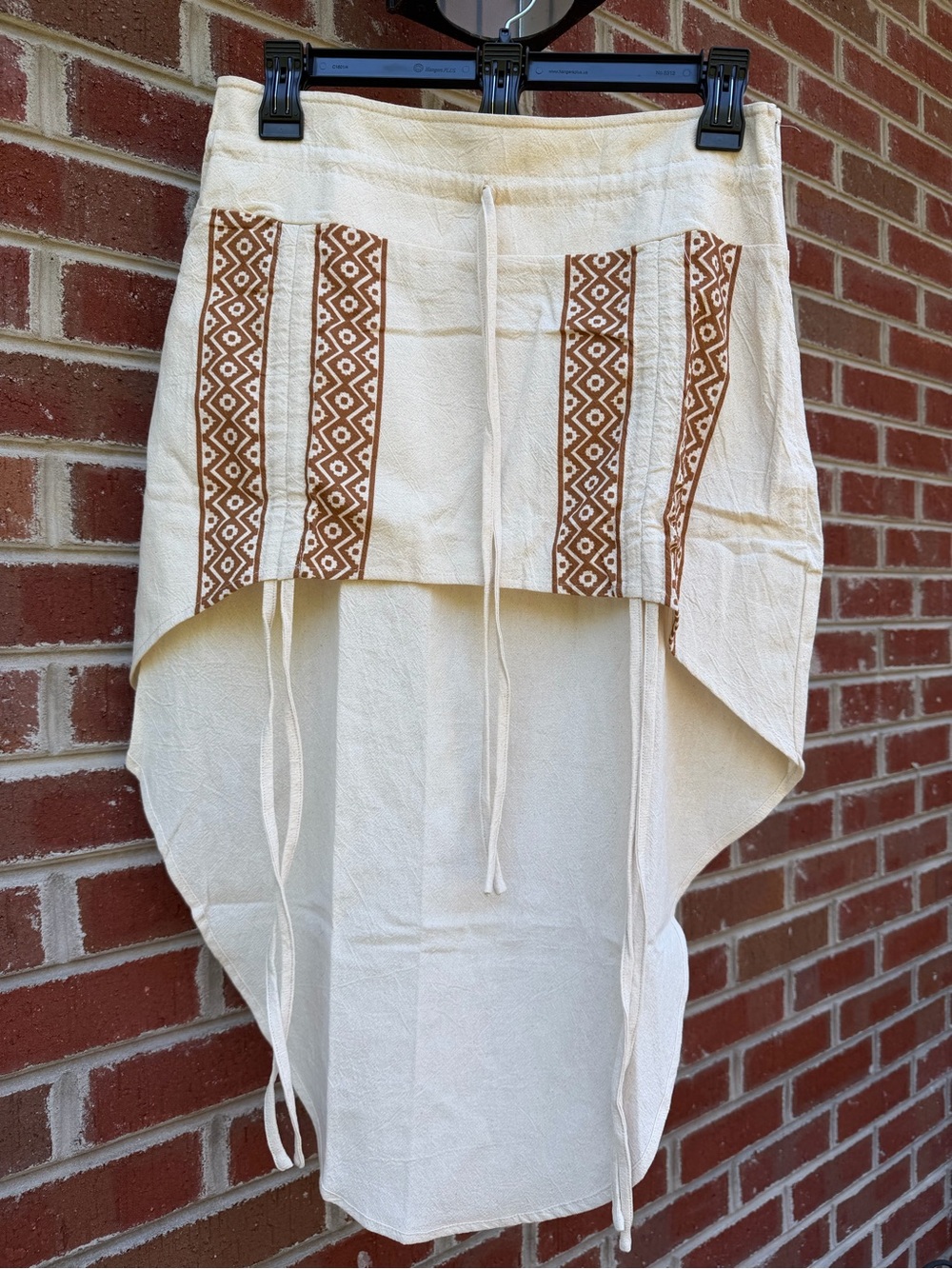 Boho Cream High-Low Skirt with Brown Aztec Trim